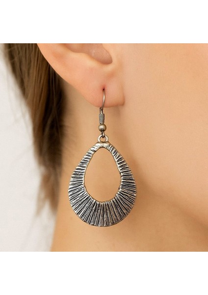 Rölyef Damla Şekilli Kadın Küpe Çift Adet Gümüş Kaplama El Yapımı Küpe