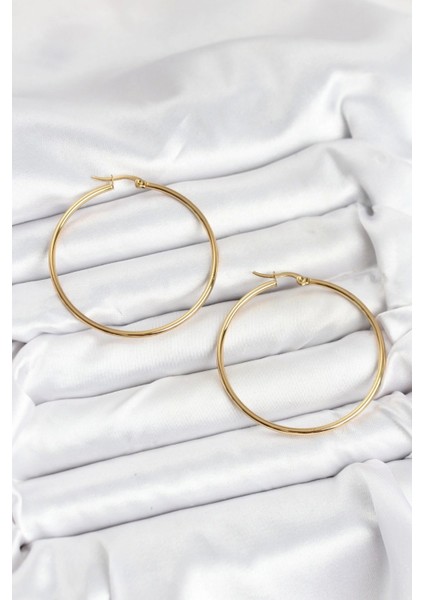 316L Çelik Gold Renk 45 mm Halka Kadın Küpe - TJ-BKP11227