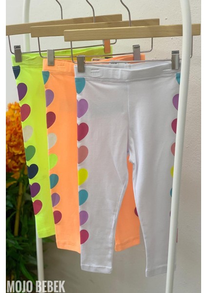 Kız Çocuk 1-8 Yaş Renkli Kalp Baskılı Tayt 7773 Yeşil