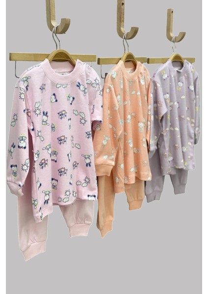 Mojo Kız Bebek 1-3 Yaş Ayı ve Tavşan Desenli Pijama Takımı 2418 Somon
