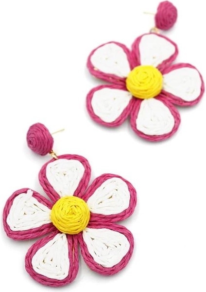 Kumaş Papatya Küpe - Fuşya fiyatları