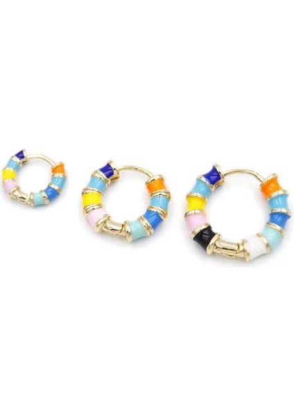 3'lü Renkli Halka Küpe - Altın