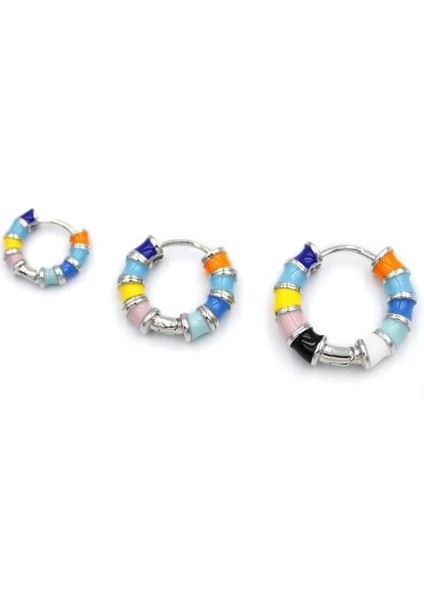 3'lü Renkli Halka Küpe - Gümüş fiyatları