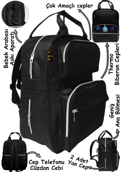 Anne Bebek Bakım Sırt Çantası Organizatör Fonksiyonel Termal Biberon Gözlü, Su Geçirmez Kumaş