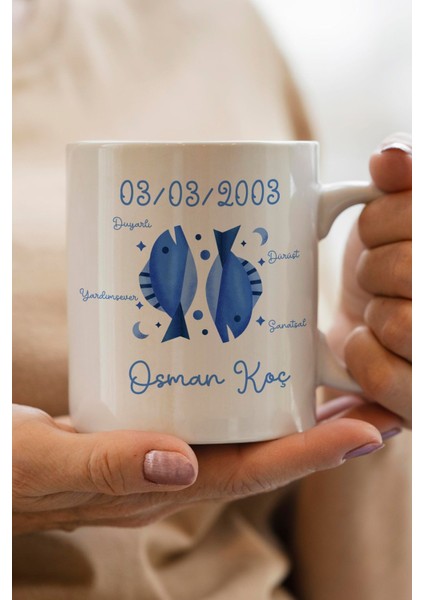 Balık Burcu Yılbaşı Hediyesi Kişiye Özel Kupa Bardak