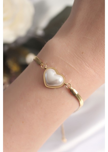 316L Çelik Gold Renk Bombeli Kalp Kadın Bileklik - Lisinya fiyatları
