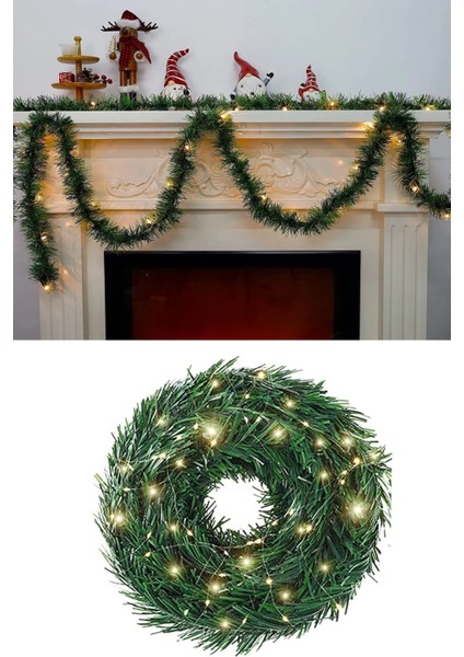 Yılbaşı Dekoratif Garland Çam Dalı 5 Metre Pilli LED Işık Garland