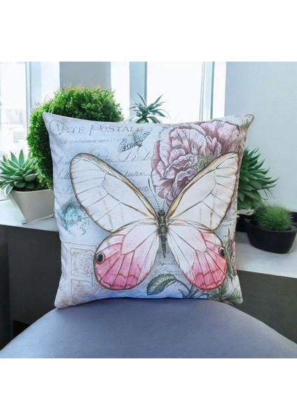 Dijital Baskı Tek Tarafı Kart Postal Temalı Kelebek Desenli Pamuklu Kırlent Kılıfı fiyatları