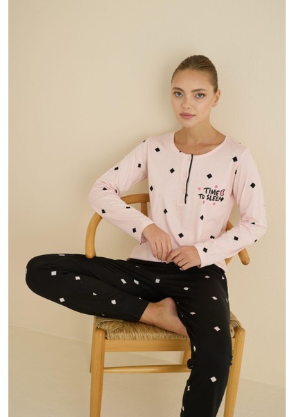 Seamlıfe Kadın Yakası Düğmeli Pamuklu Vıscone Pijama Takımı