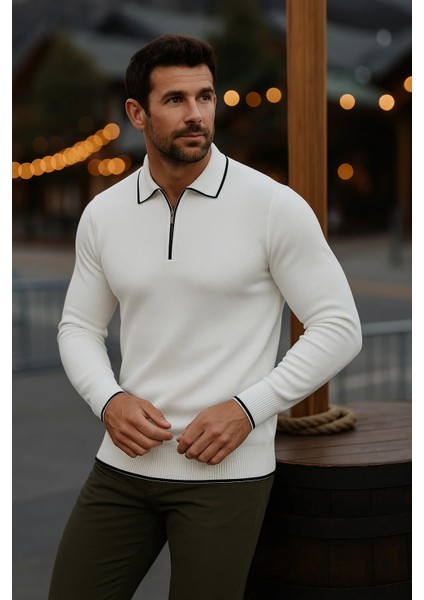 Erkek Günlük Uzun Kollu Beyaz Polo Yaka Kazak fiyatları