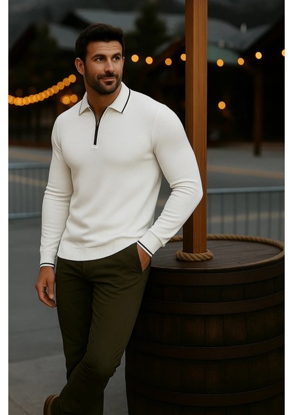 Erkek Günlük Uzun Kollu Beyaz Polo Yaka Kazak fırsatları