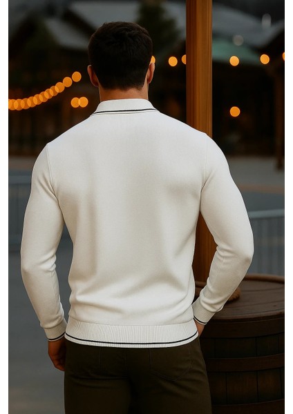 Erkek Günlük Uzun Kollu Beyaz Polo Yaka Kazak indirimleri