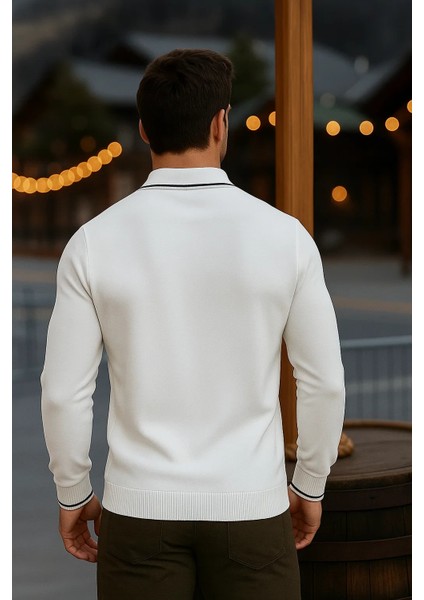 Erkek Günlük Uzun Kollu Beyaz Polo Yaka Kazak