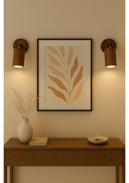 Duvar Aplik 360° Dönebilen Silindir Yansıtma Tasarımlı Tek Yönlü Ahşap Salon Hol Cafe Otel Aplik