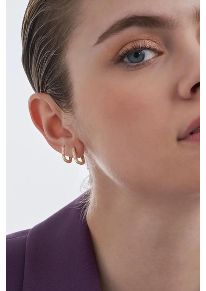 Zirkon Taşlı Altın Kaplama Dikdörtgen Halka Küpe- 2 cm fiyatları