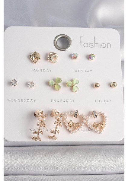 Hediye Takı için Kadın Küpe Seti Pirinç Zirkonlu Ağaç Tip Çoklu