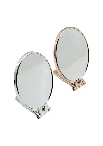 Oval 6.5 İNÇ=16.5X13CM Makyaj Aynası Çift Taraflı Bronz - Gümüş Pls.çerçeve Katlanır Ayaklı (5324)