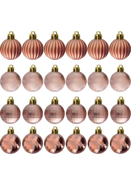 4cm Lüks Ağaç Süsleri Asorti 4 Model 24LÜ -Bronze Kırmızı Gümüş- Yılbaşı Ağaç Süs Topları