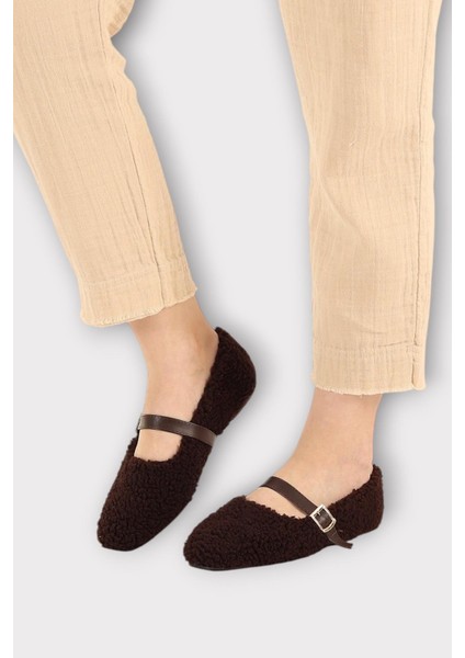 Yumuşak Peluş Ses Yapmaz Hafif Taban Kemerli Kadın Ev Babeti Panduf Kahverengi fiyatları