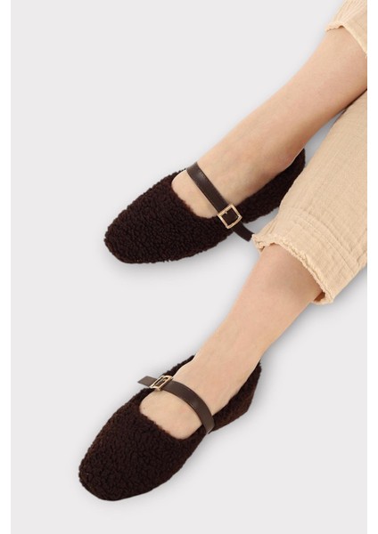 Yumuşak Peluş Ses Yapmaz Hafif Taban Kemerli Kadın Ev Babeti Panduf Kahverengi modelleri