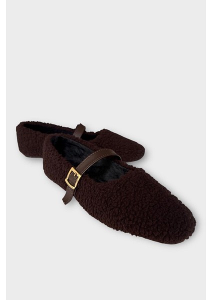 Yumuşak Peluş Ses Yapmaz Hafif Taban Kemerli Kadın Ev Babeti Panduf Kahverengi indirimleri