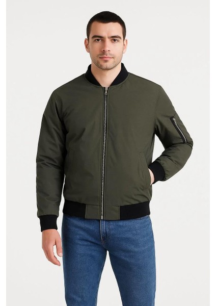 Erkek Bomber Mont Ceket – Fermuarlı, Kapitone Içi Astarlı, Su Itici Kumaş, Regular Fit, Uzun Kollu, Yandan Cepli, Bahar & Kış Rahat Günlük Stil - Haki indirimleri