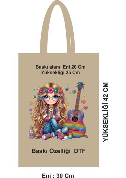 46 Tel Dtf Baskılı Bez Poşet – 30X42 cm Saplı Ham Bez
