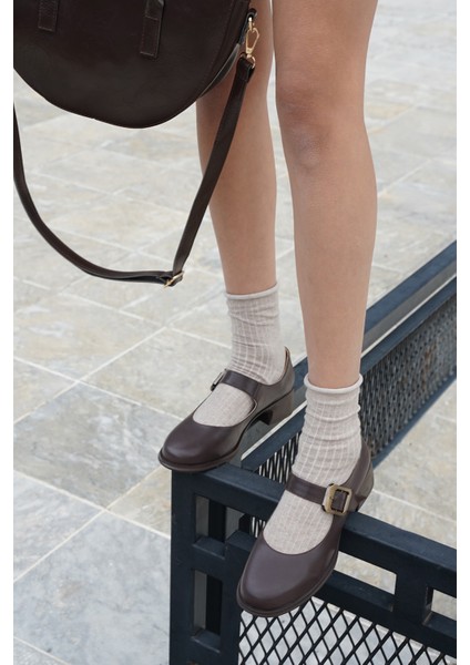 Kadın Tokalı Kalın Topuk Günlük Ayakkabı Loafer Meniz Kahve fiyatları