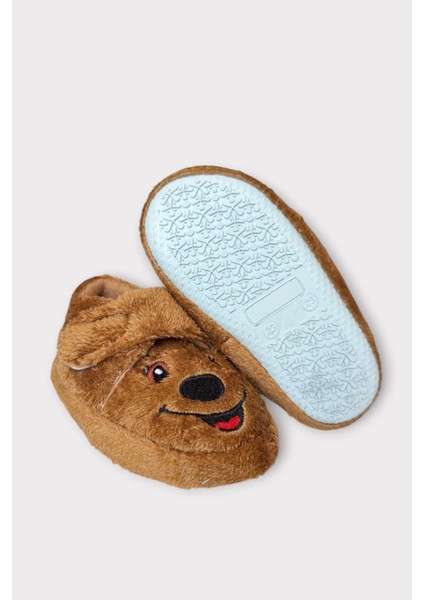 Kız Çocuk Cırtlı Kaydırmaz Taban Anaokulu Kreş Ev Ayakkabısı Panduf Kahverengi