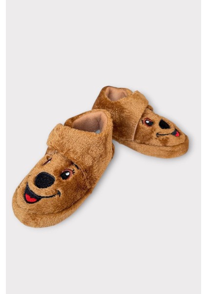 Kız Çocuk Cırtlı Kaydırmaz Taban Anaokulu Kreş Ev Ayakkabısı Panduf Kahverengi modelleri