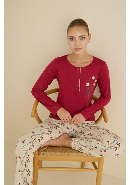 Seamlıfe Kadın Yakası Düğmeli Pamuklu Vıscone Pijama Takımı