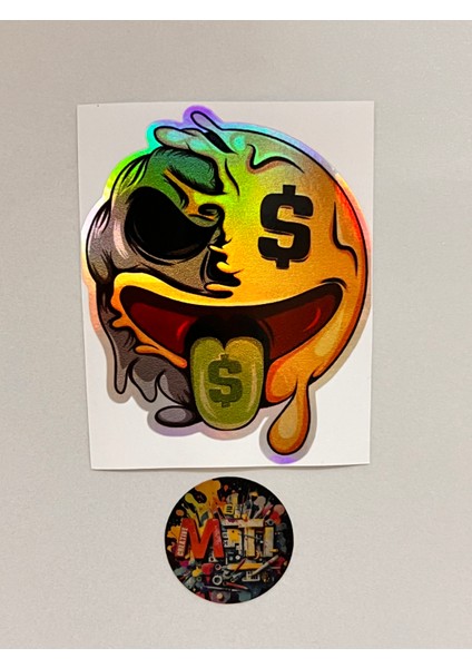 Gülen Paragöz Emoji - Araba Motosiklet Kask Laptop Cam Etiket Baskı Sticker 8,5X10,5CM