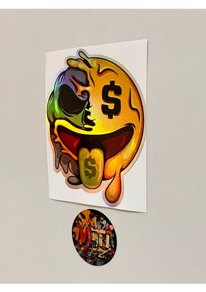 Gülen Paragöz Emoji - Araba Motosiklet Kask Laptop Cam Etiket Baskı Sticker 8,5X10,5CM fiyatları