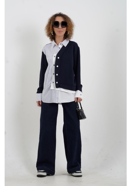 Lacivert Triko Detaylı Çizgili Gömlek fiyatları