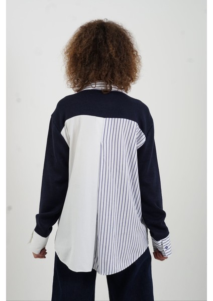 Lacivert Triko Detaylı Çizgili Gömlek fırsatları