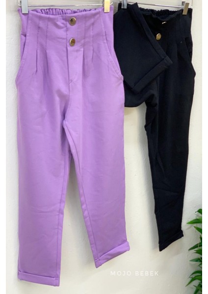 Kız Çocuk 5-14 Yaş Düğmeli Mom Eşofman Altı 3027 Siyah indirimleri