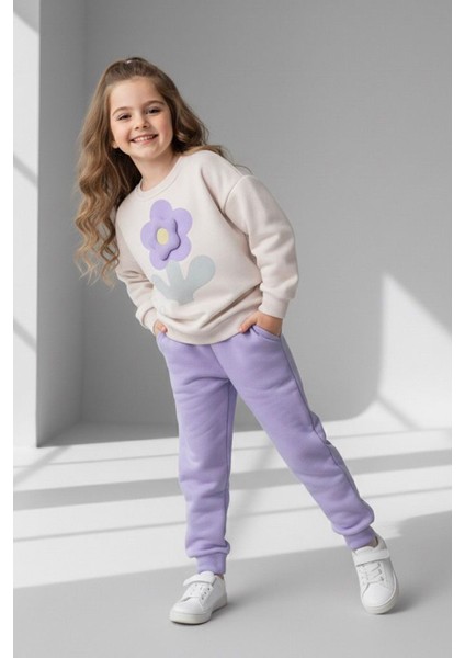 Dokulu Papatya Desenli Kız Çocuk Kışlık takım - Lila fiyatları