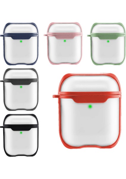 Apple Airpods 1. ve 2. Nesil Uyumlu Buzlu Transparan Renkli Çizgili Kılıf Bumper Koruma Kabı Hybrid modelleri