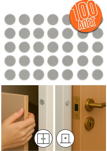 100'LÜ Yapışkanlı Gri Eva Dolap Çekmece Kapağı Ses Stoperi Tamponu Koruyucu Engelleyici 10 mm