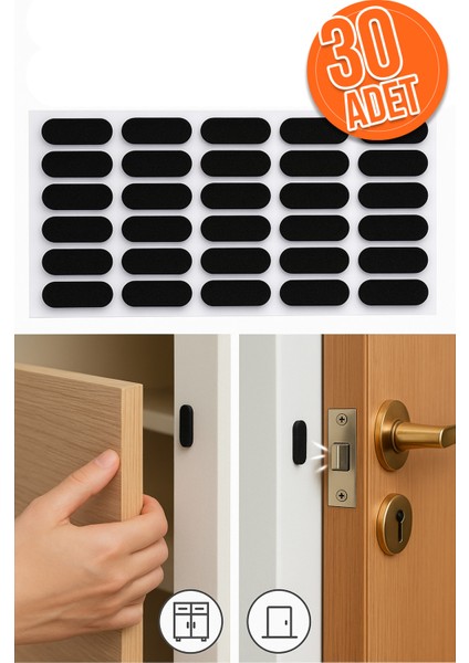 30'lu Yapışkanlı Siyah Eva Dolap Çekmece Kapağı Ses Stoperi Tamponu Koruyucu Engelleyici 22 mm Oval