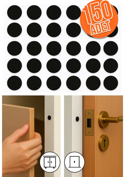 150'LI Yapışkanlı Siyah Eva Dolap Çekmece Kapağı Ses Stoperi Tamponu Koruyucu Engelleyici 10 mm