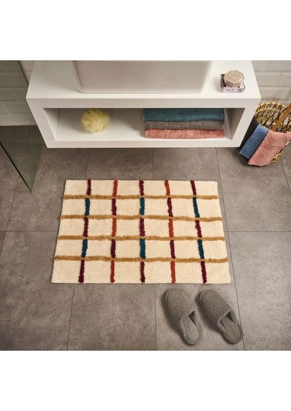 Soft Tufting Plaid Banyo Paspası - Ekru - 60X90 cm