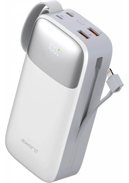 Sword 30.000 Mah Powerbank SW-30PO3 22,5W Hızlı Şarj Kablolu 30.000 Mah