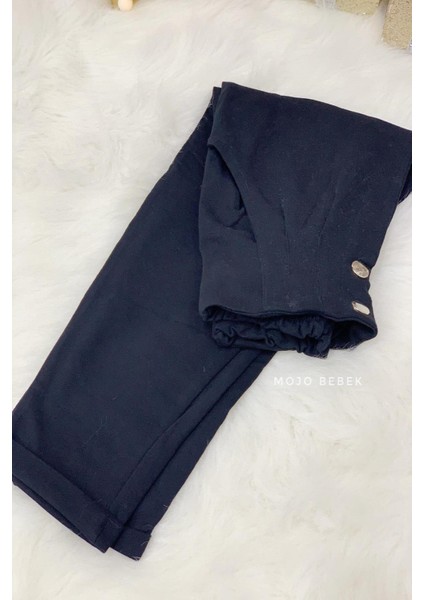 Kız Çocuk 5-14 Yaş Düğmeli Mom Eşofman Altı 3027 Siyah