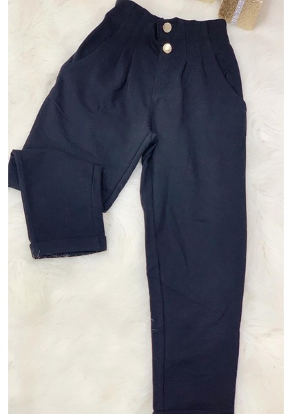 Kız Çocuk 5-14 Yaş Düğmeli Mom Eşofman Altı 3027 Siyah