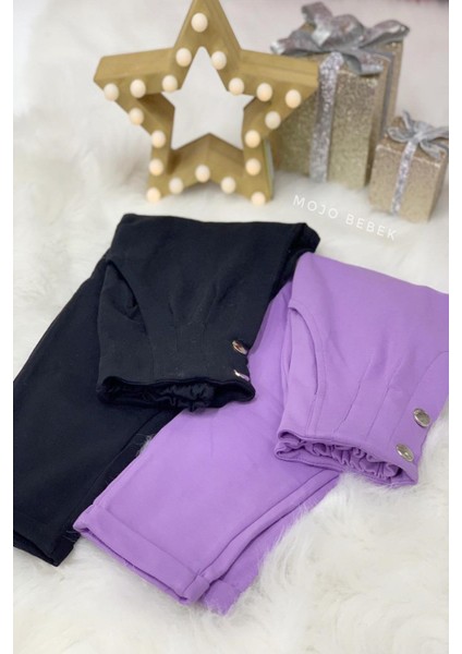 Kız Çocuk 5-14 Yaş Düğmeli Mom Eşofman Altı 3027 Siyah