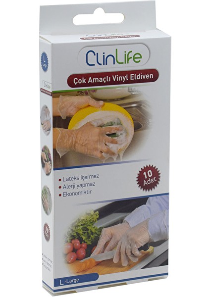 4 Adet Clinlife Çok Amaçlı Vinyl Eldiven 10'lu Büyük