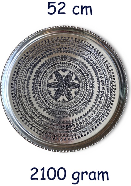 52 cm El Işlemeli Otantik Desenli Kalın Urfa Bakır Tepsi - Kalaylı