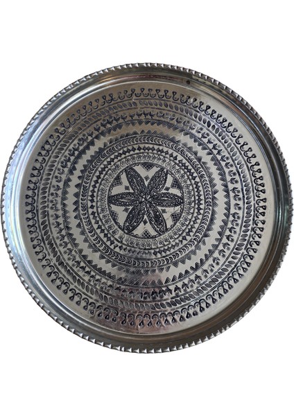 52 cm El Işlemeli Otantik Desenli Kalın Urfa Bakır Tepsi - Kalaylı modelleri