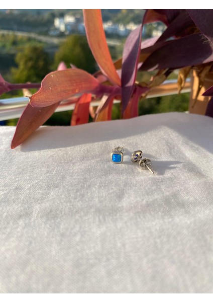 925 Ayar Gümüş Mavi Opal Taşlı Genç/yetişkin Kadın Küpe (Kare)- Şık Tasarım fiyatları